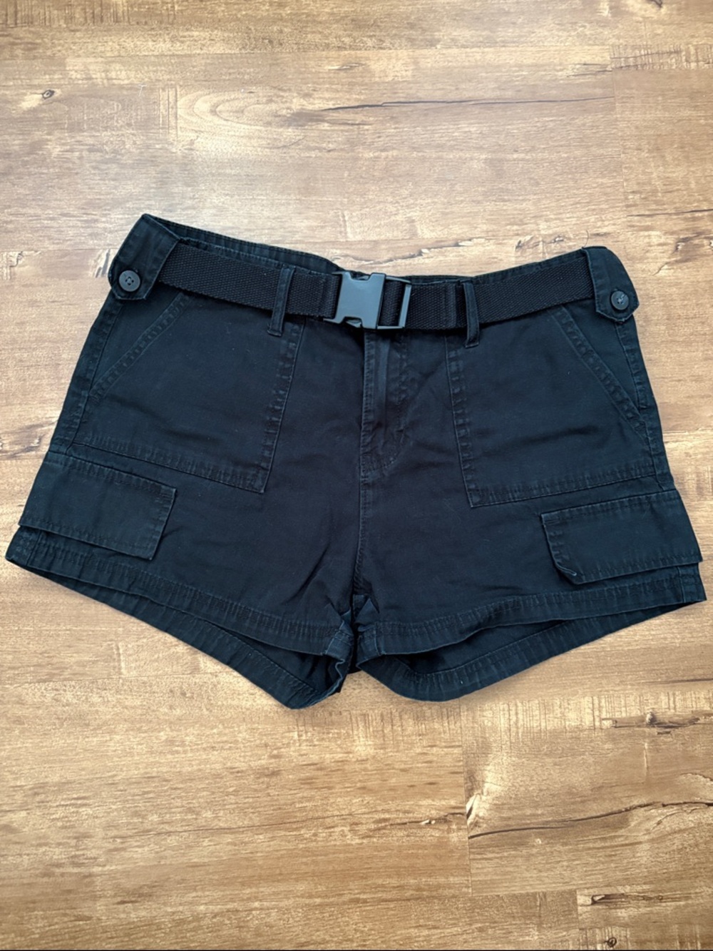 Women's Black Cargo Shorts with Webbing Belt
